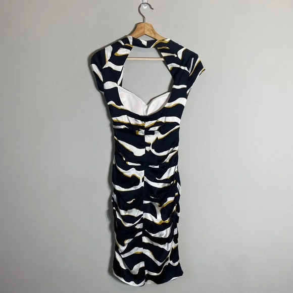 Vintage Cache Silk Queen Anne Zebra Print Bodycon Dress Women's 4 Black White - Picture 3 of 14